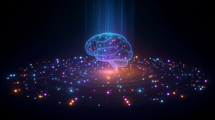 Colorful Holographic Brain with Floating Data Points Representing Advanced AI and Data Processing
