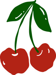 Vintage Style Heart Cherry with Ribbon Bow Illustration