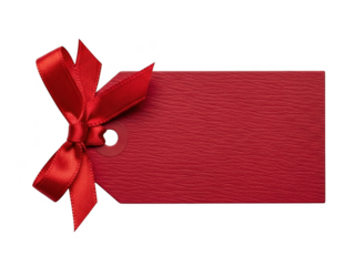 Elegant red gift tag with bow isolated on transparent background