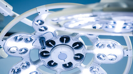 Surgical operating room with advanced lighting equipment, showcasing intricate design and...