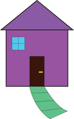 Simple Kids House Drawing Vector Illustration on Transparent Background.