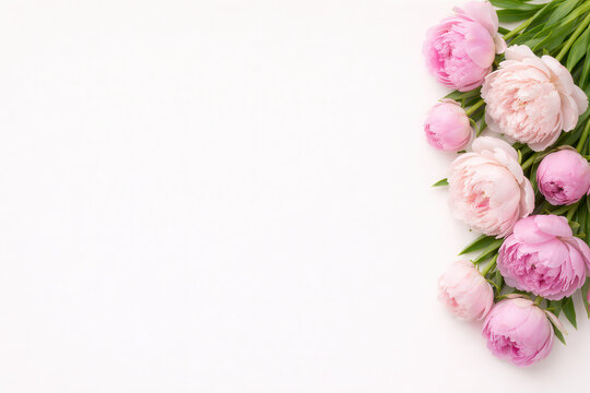 Peonie rosa chiaro e fucsia su sfondo chiaro. Generative AI
