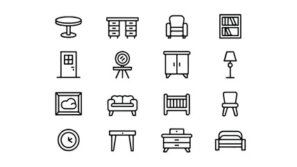 line icons of various furniture and household items