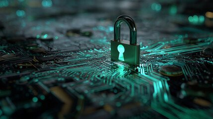 Advanced Cyber Lock Mechanism Integrated into Glowing Circuit Board - Edition E63D