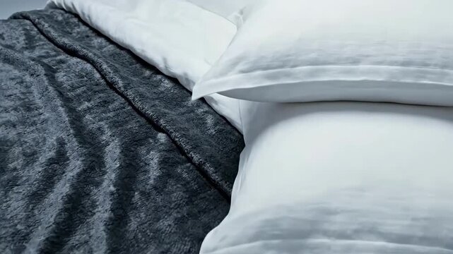 Bedding Design With White Pillows and Charcoal Grey Blanket In Modern Bedroom Interior