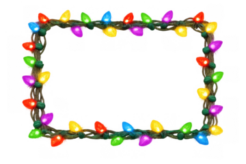 Christmas lights frame creating a festive border with colorful illuminated bulbs, celebrating holiday cheer season