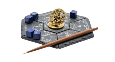 Mystical board game isolated on transparent background featuring celestial and geometric designs