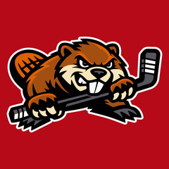 Canadian Beaver Hockey Sports Mascot Logo Vector Team Emblem