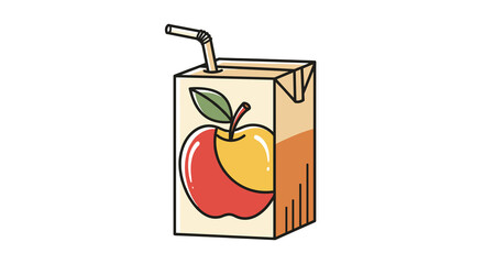 Apple juice carton with straw and colorful fruit illustration  