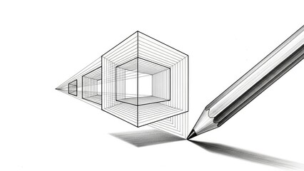 Pencil Drawing Perspective Cubes