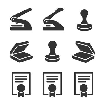 Various office seal and certificate stamp icons set.