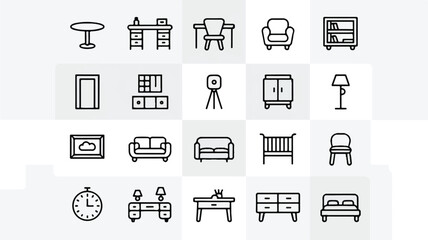 set of various furniture and household items icons