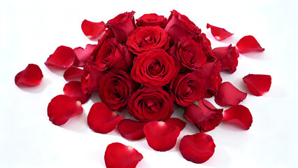 A large bouquet of red roses. Separated. On a white background.