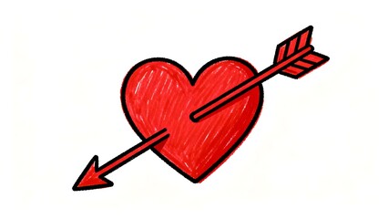 A hand-drawn illustration of an arrow piercing a heart, drawn with a red marker, isolated on a white background.