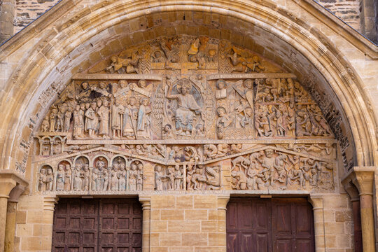 Last Judgment tympanum at Sainte Foy Abbey Church Conques en Rouergue