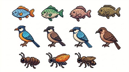 Obraz premium Pixel-style critters leap across retro screen, 8-bit tails flick, loop endless neon arcade chase. 