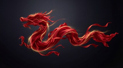 Red Dragon Illustration in Dynamic Motion with Vibrant Colors and Golden Accents on Dark Background for Cultural Design