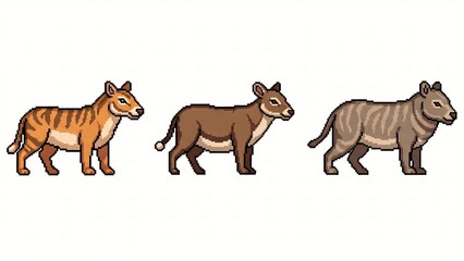 Obraz premium Pixel-style critters leap across retro screen, 8-bit tails flick, loop endless neon arcade chase. 