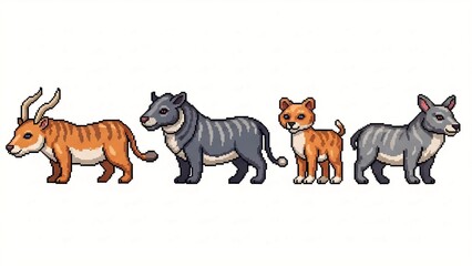 Pixel-style critters leap across retro screen, 8-bit tails flick, loop endless neon arcade chase.