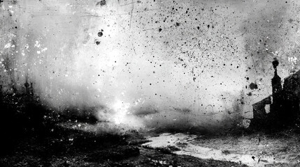 Grunge overlay with scratches and dust on black background, retro noisy texture for film effect, old photo aesthetics, and black-and-white artistic visual design