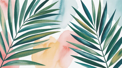 tropical palm leaves on colorful abstract background