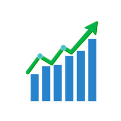 Growing Bar Chart with Upward Arrow Showing Positive Trend. Vector Illustration.