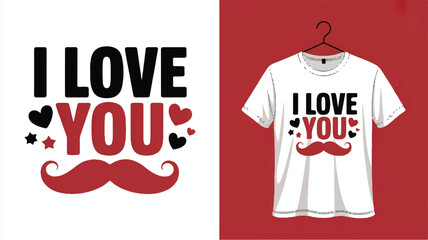 Valentines Day Tshirt design with I love you text and mustache