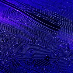 Close-up of a circuit board showing intricate blue lines and glowing connections, representing technology and digital systems.