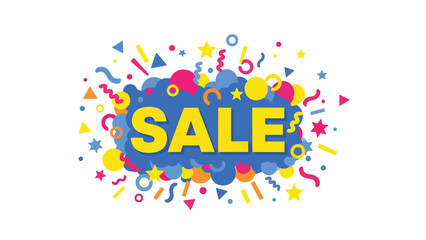SALE vector illustration with bold centered typography surrounded by festive abstract shapes, flat design perfect for promotional ads, banners, and online shopping events