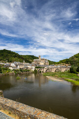 Fototapeta premium Estaing village castle bridge over Lot river