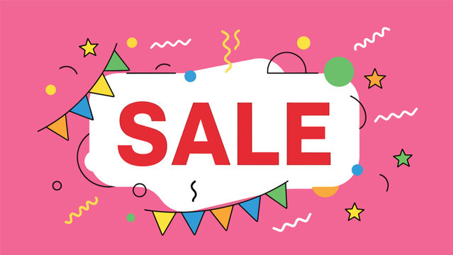 SALE vector illustration with bold centered typography surrounded by festive abstract shapes, flat design perfect for promotional ads, banners, and online shopping events - Powered by Adobe