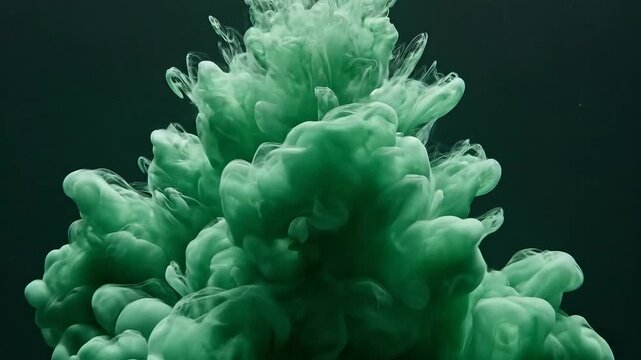Abstract Green Ink Cloud Explosion Underwater Dynamic Motion.
