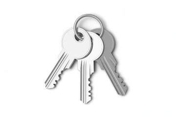 Silver keys on metal keyring or keychain isolated on transparent white background 
