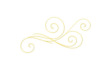 Gold decorative filigree swirl element with elegant ornamental flourishes, transparent background vector