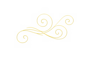 Gold decorative filigree swirl element with elegant ornamental flourishes, transparent background vector