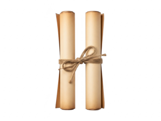 Two ancient scrolls tied together isolated on transparent background