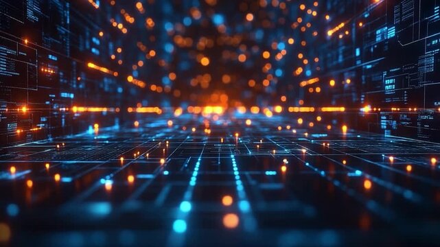 Digital Grid Horizon: A mesmerizing visualization of digital circuits and data streams, creating a futuristic and dynamic network, bathed in the vibrant glow of technological innovation.