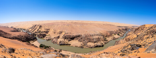 Aerial photography of Kunene River between Angola and Namibia, Southern Africa