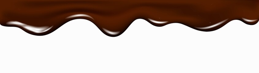 Realistic dark chocolate falling drops, dripping melted liquid cocoa cream.