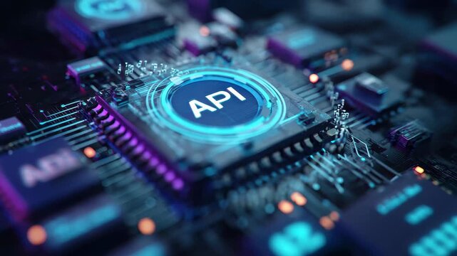 Digital representation of API integration concept, Visual representation of API integration, showcasing interconnected systems and data exchange in a digital format
