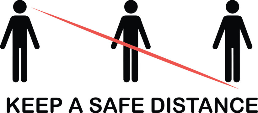 Social Distancing Icon Set with Keep a Safe Distance Text and Stick Figure People