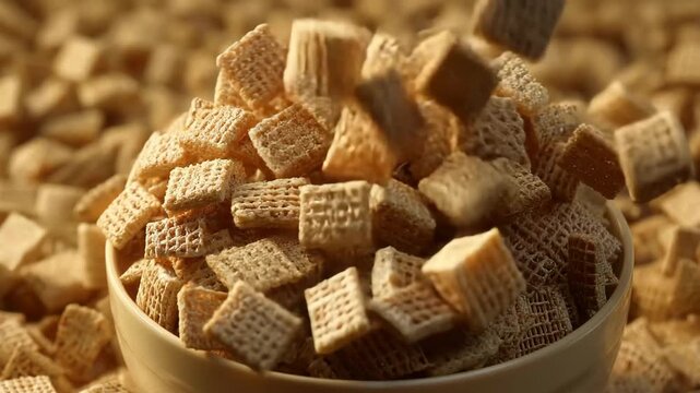 Chex cereal, A serving of Chex cereal displayed in a bowl, highlighting its crispy, golden-brown squares