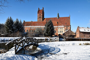 Collegiate Basilica in winter in Dobre Miasto, Warmia, Poland