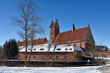 Collegiate Basilica in winter in Dobre Miasto, Warmia, Poland