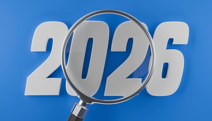 magnifying glass on colourful background with text saying "2026"
