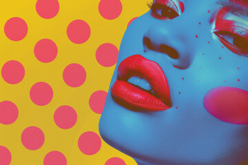Pop art inspired woman with bold makeup and polka dots