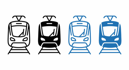 Modern tram or metro train icon set in outline and solid styles