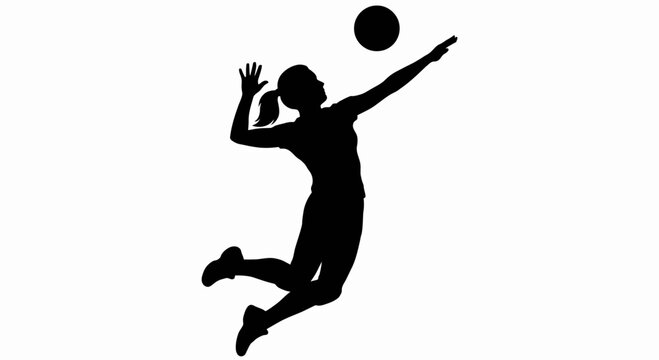 Silhouette of female volleyball player jumping to spike - Powered by Adobe