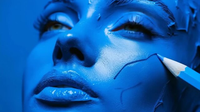 Blue pencil, A blue pencil on a white surface, featuring a sharpened tip and a smooth, polished wooden finish