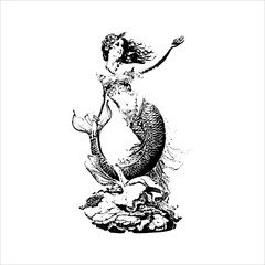 Surreal Mermaid Woman Figure in Vintage Illustration